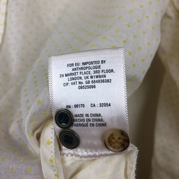 Anthropologie Maeve Swiss Polka Dot Button Up Shirt Cotton Casual NWT Yellow - Picture 4 of 5